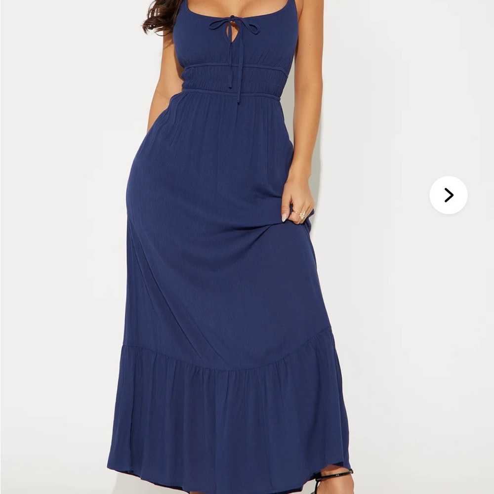 Fashion Nova Blue Sleeveless Tie Front Maxi Dress